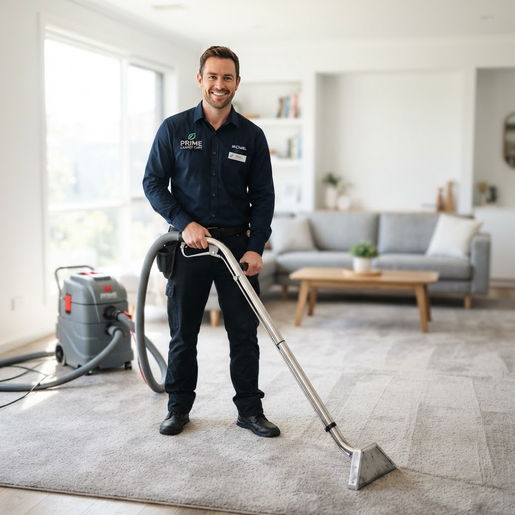 Friendly Quality Carpet & Sofa Cleaning technician with professional equipment